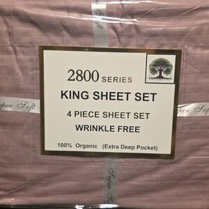 Hotel Quality Organic King Sheet Set 2800 Thread Count Mauve 4 Piece New